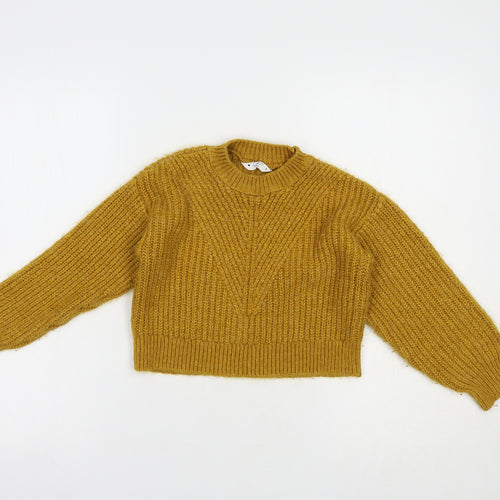 Matalan Girls Yellow Crew Neck  Acrylic Pullover Jumper Size 9 Years  Pullover