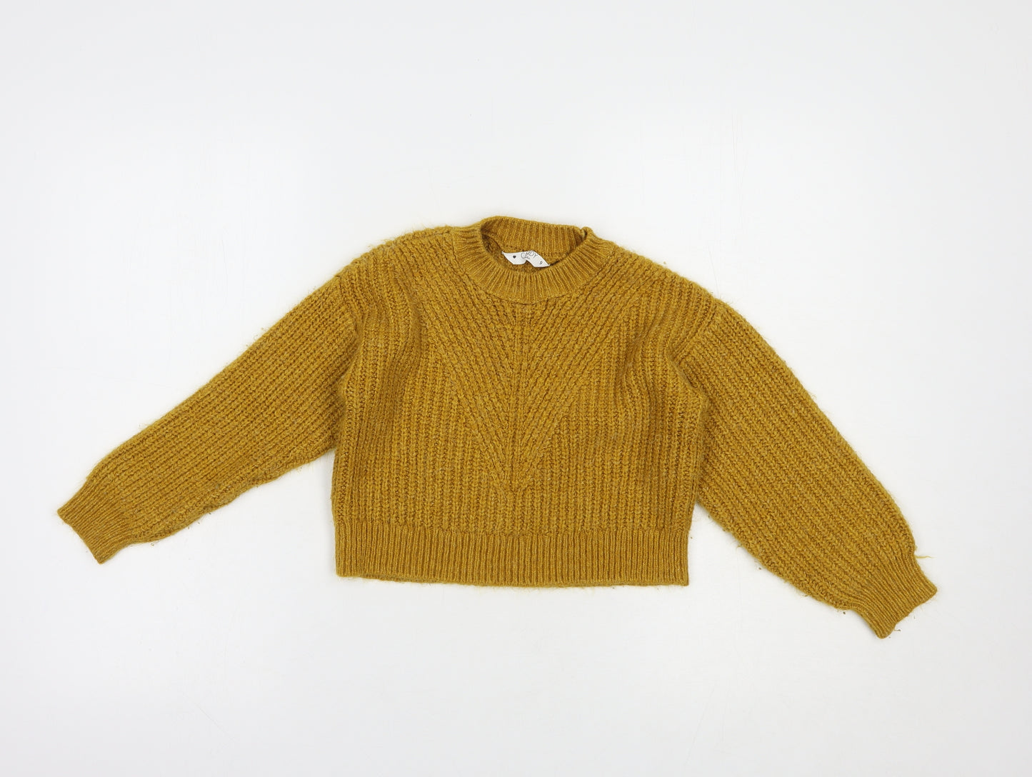 Matalan Girls Yellow Crew Neck  Acrylic Pullover Jumper Size 9 Years  Pullover