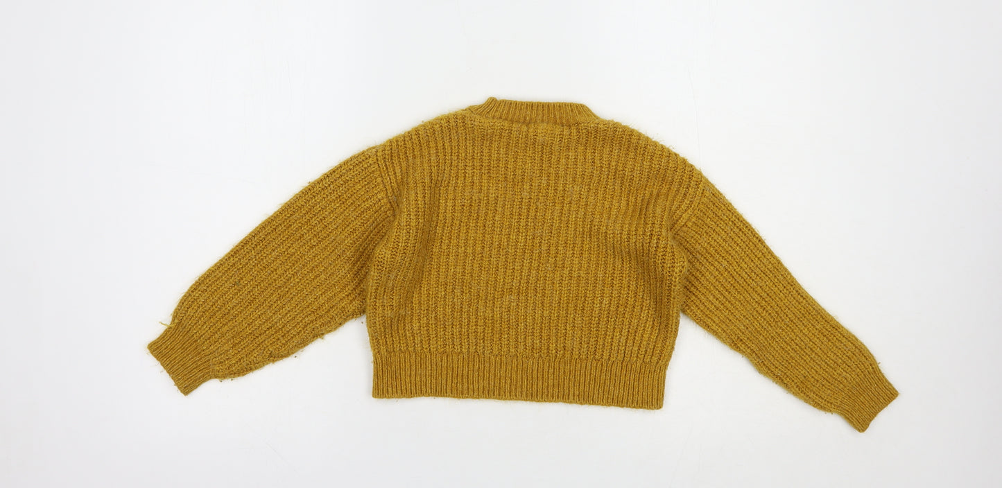 Matalan Girls Yellow Crew Neck  Acrylic Pullover Jumper Size 9 Years  Pullover