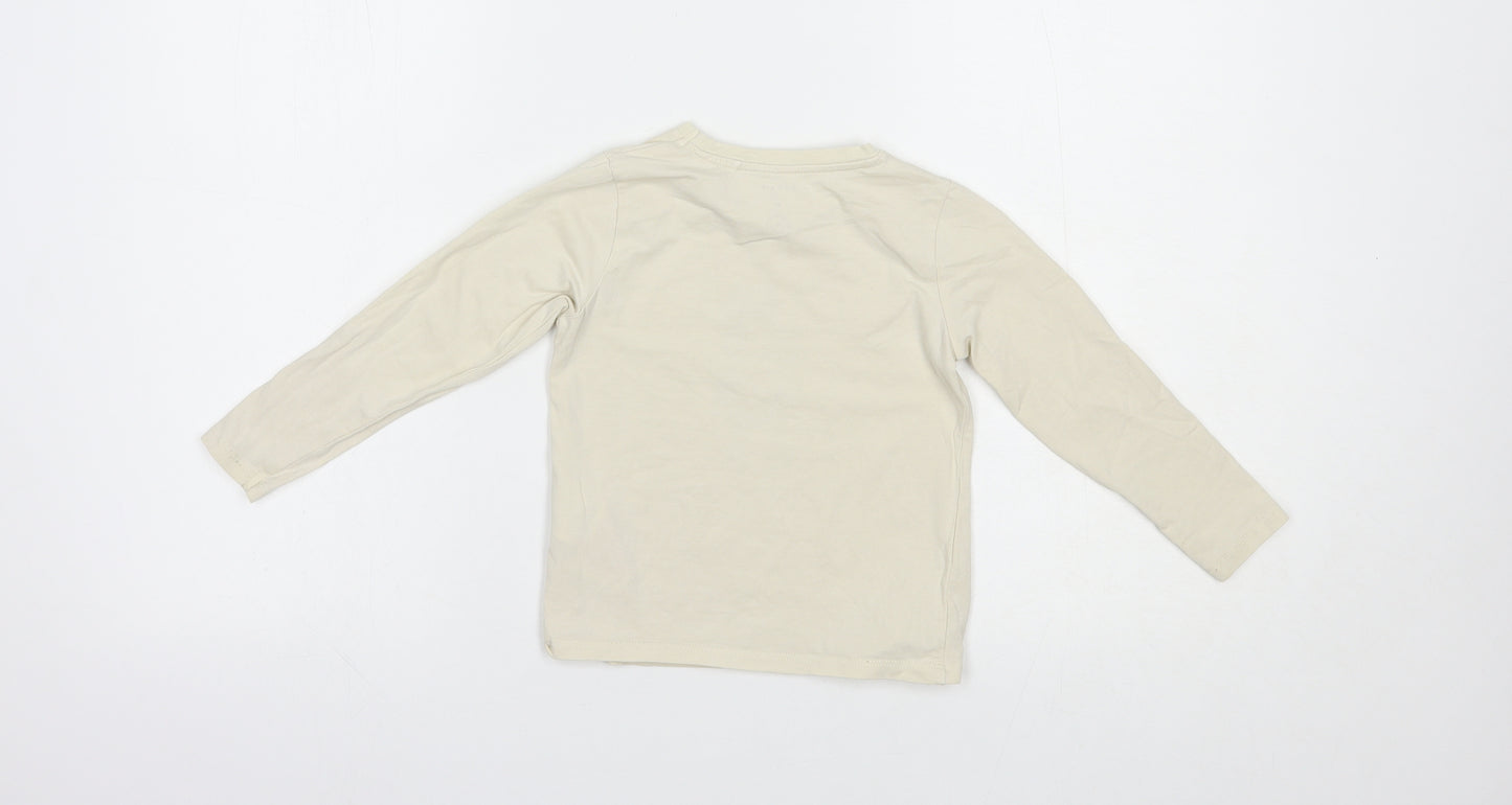 name it Boys Beige  Cotton Pullover T-Shirt Size 2-3 Years Crew Neck Pullover - Bear