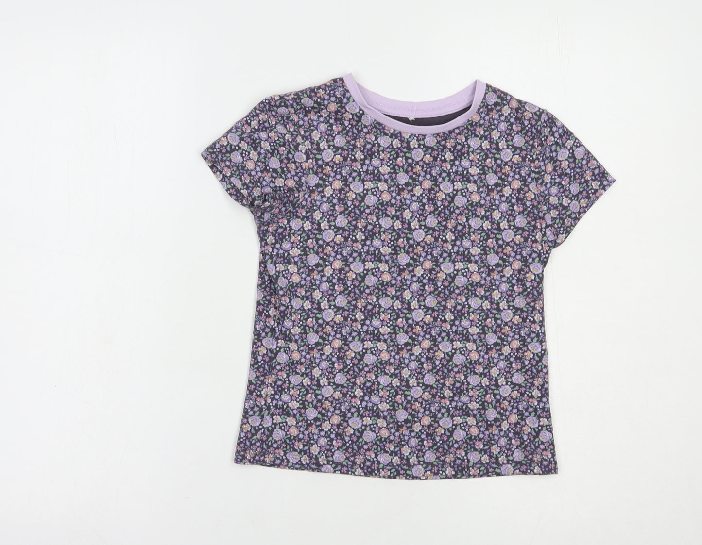 George Girls Purple Floral Cotton Pullover T-Shirt Size 7-8 Years Crew Neck Pullover