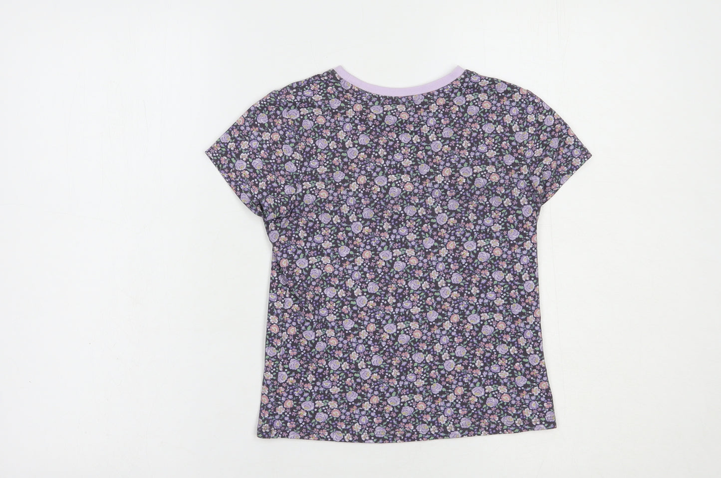 George Girls Purple Floral Cotton Pullover T-Shirt Size 7-8 Years Crew Neck Pullover