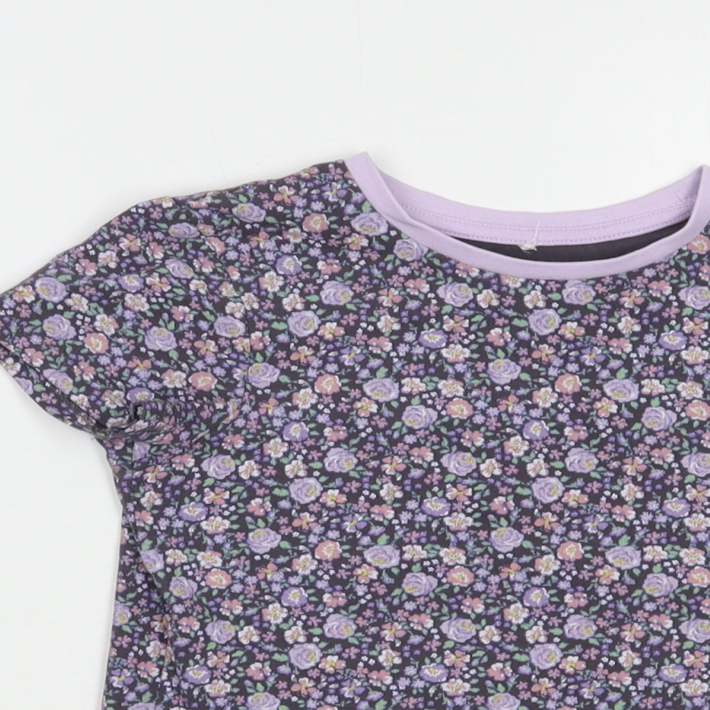 George Girls Purple Floral Cotton Pullover T-Shirt Size 7-8 Years Crew Neck Pullover