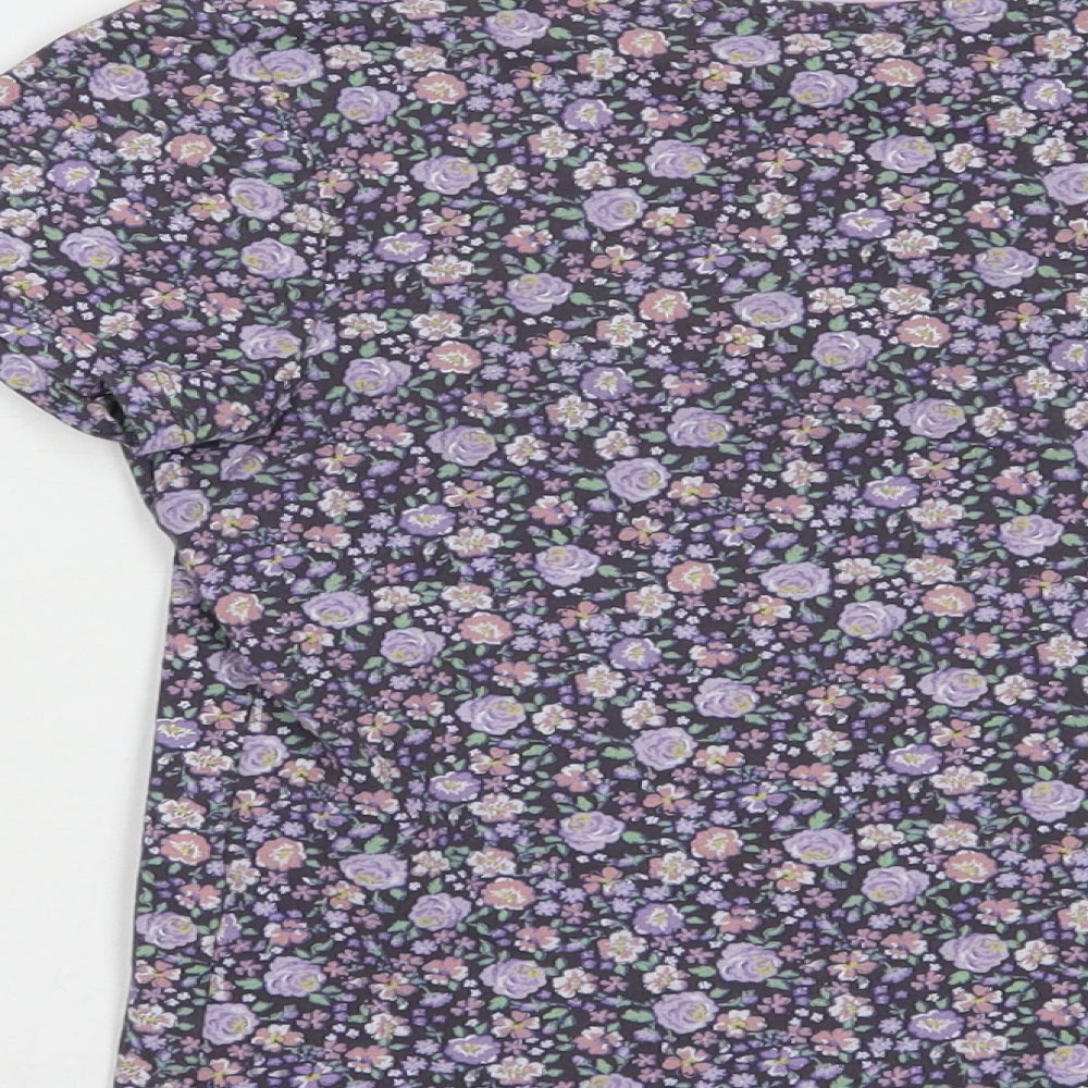 George Girls Purple Floral Cotton Pullover T-Shirt Size 7-8 Years Crew Neck Pullover