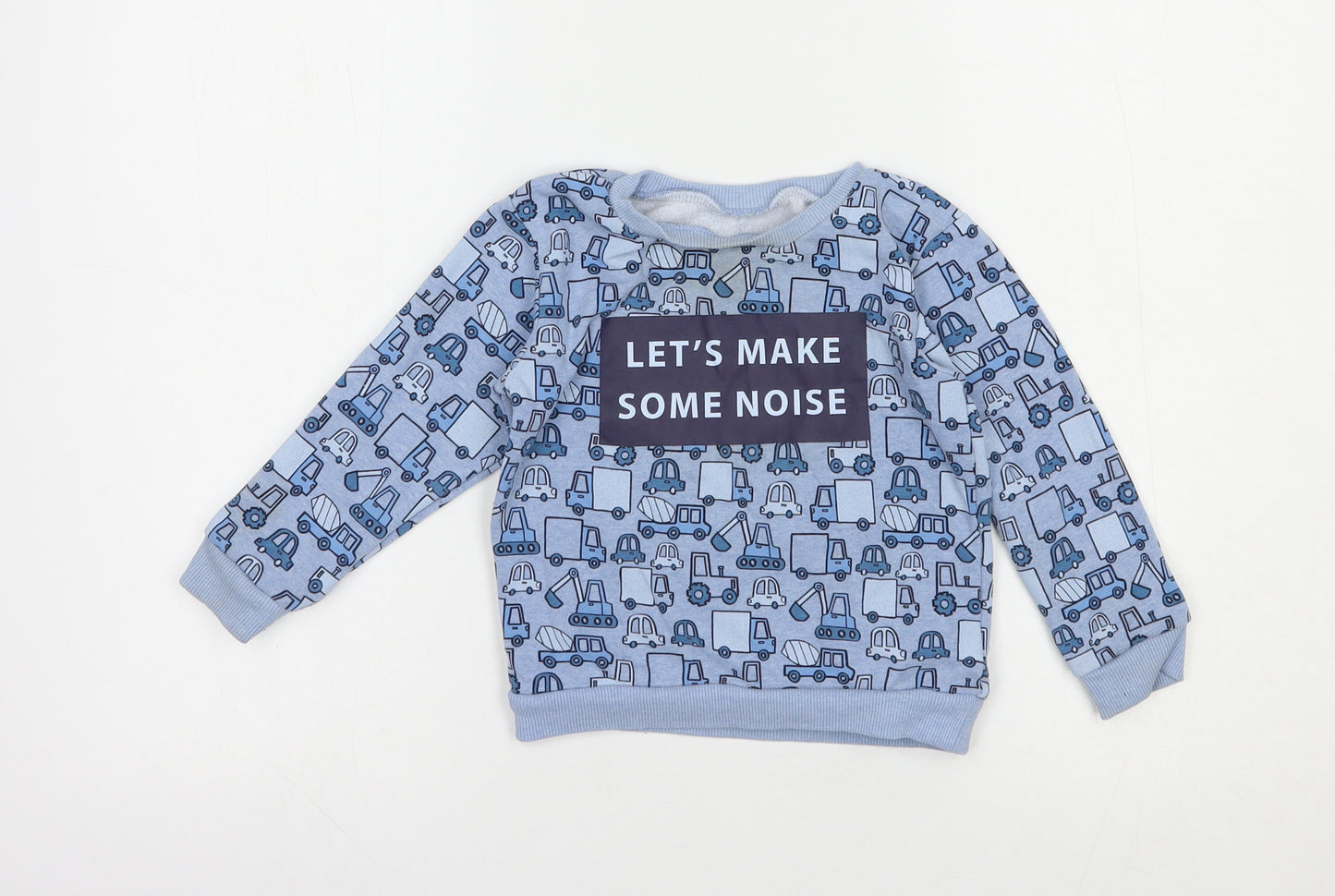 Dunnes Stores Boys Blue Geometric Cotton Pullover Sweatshirt Size 2-3 Years  Pullover - Lorries and Diggers