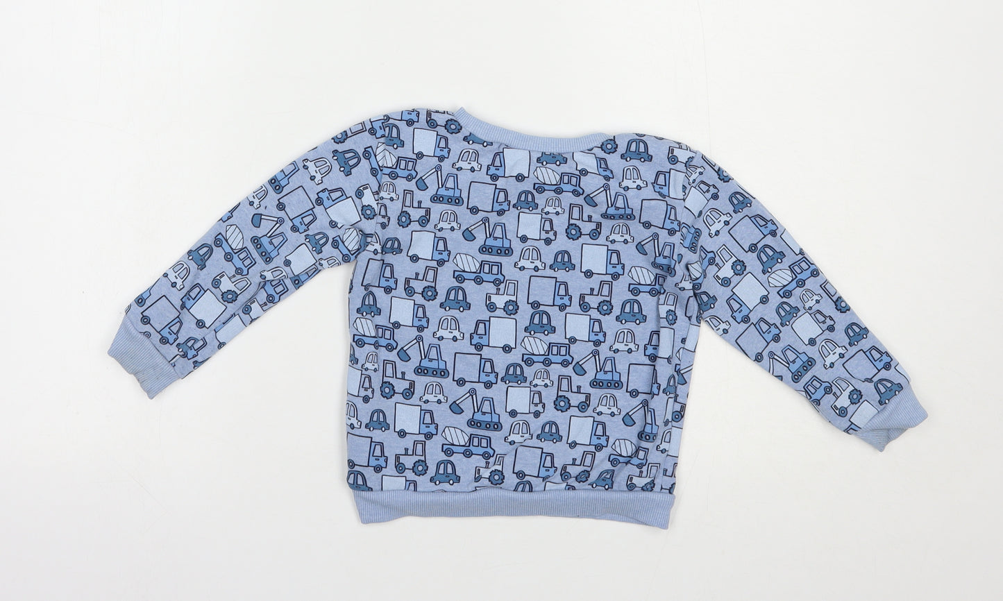 Dunnes Stores Boys Blue Geometric Cotton Pullover Sweatshirt Size 2-3 Years  Pullover - Lorries and Diggers