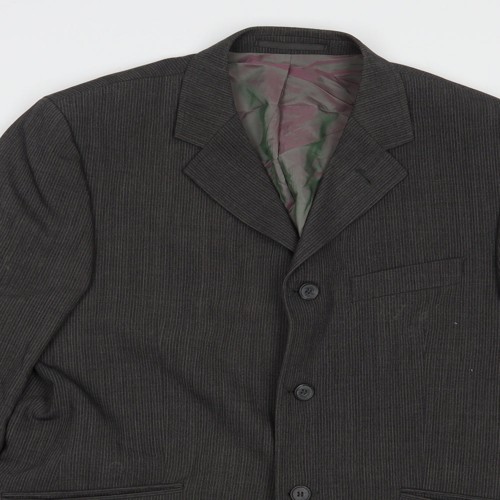 Jonathan Adams Mens Grey Striped Polyester Jacket Blazer Size 40