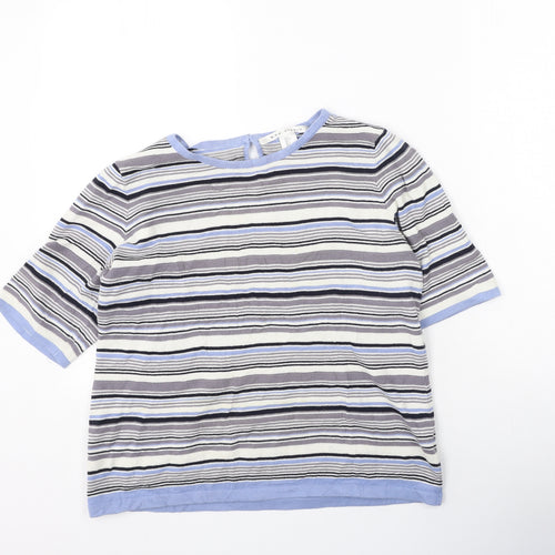 wax studio Womens Blue Striped Cotton Basic T-Shirt Size L Round Neck