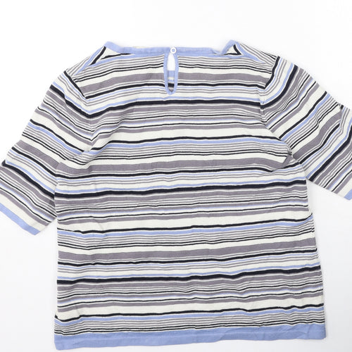 wax studio Womens Blue Striped Cotton Basic T-Shirt Size L Round Neck