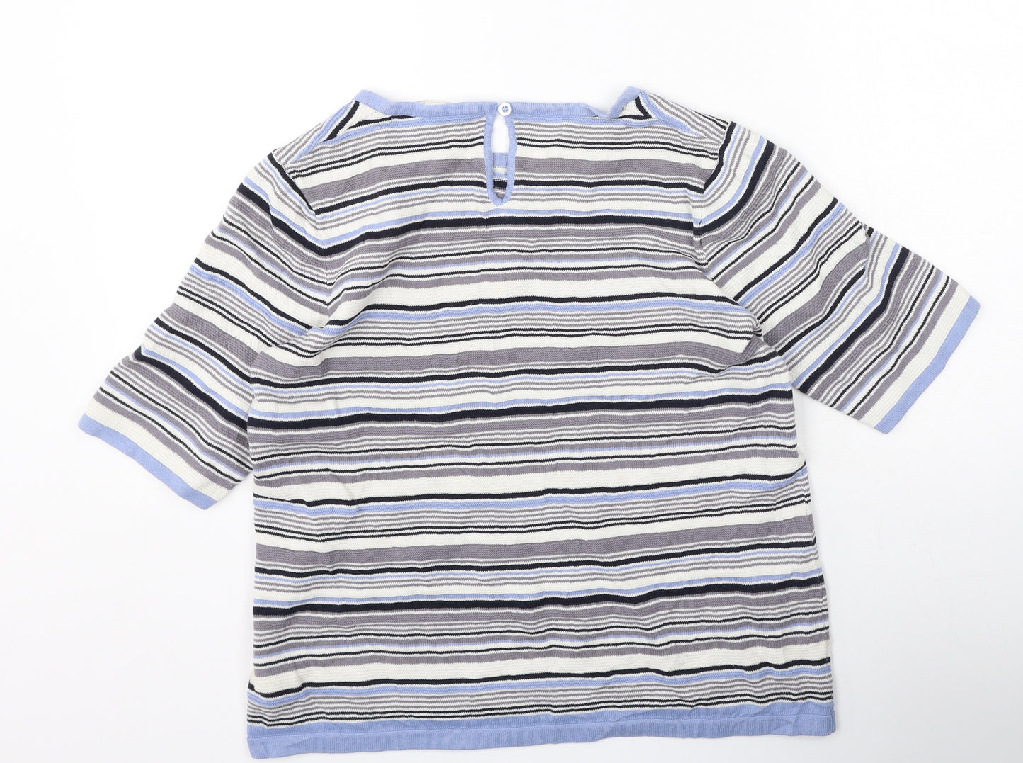 wax studio Womens Blue Striped Cotton Basic T-Shirt Size L Round Neck