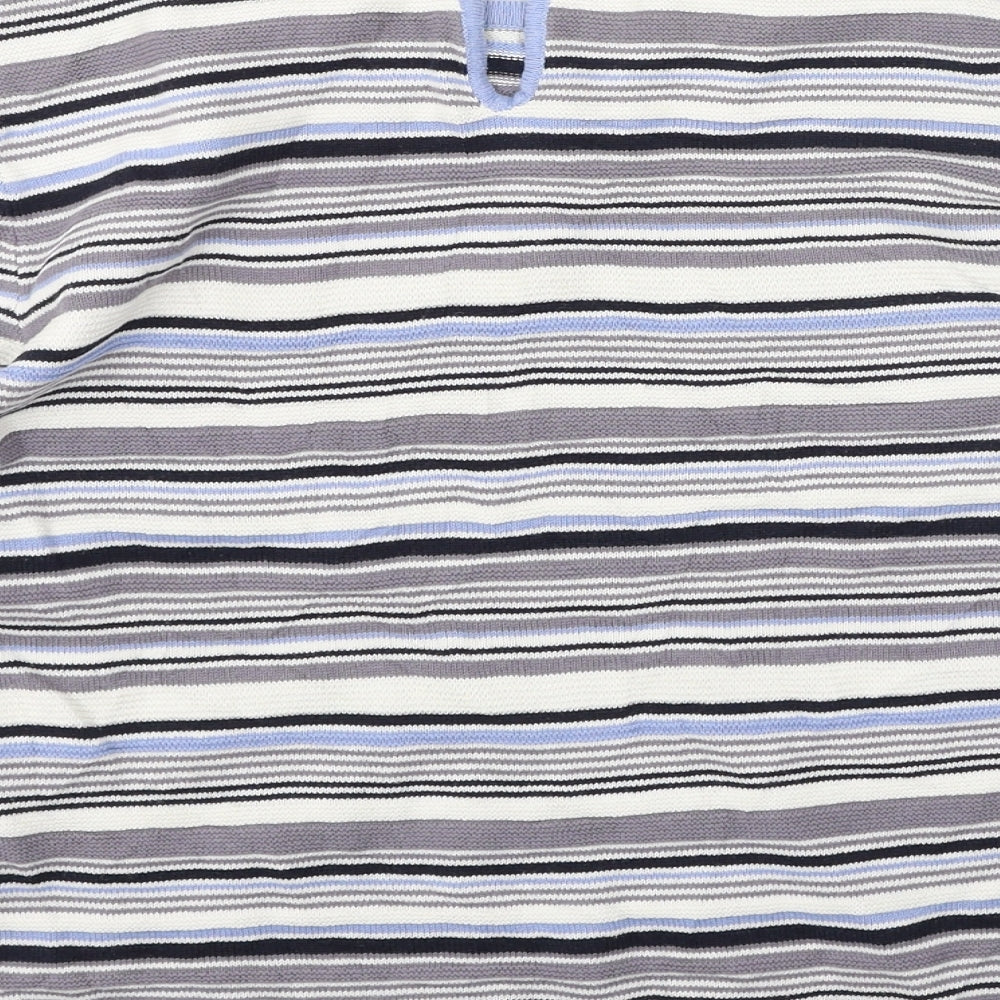 wax studio Womens Blue Striped Cotton Basic T-Shirt Size L Round Neck