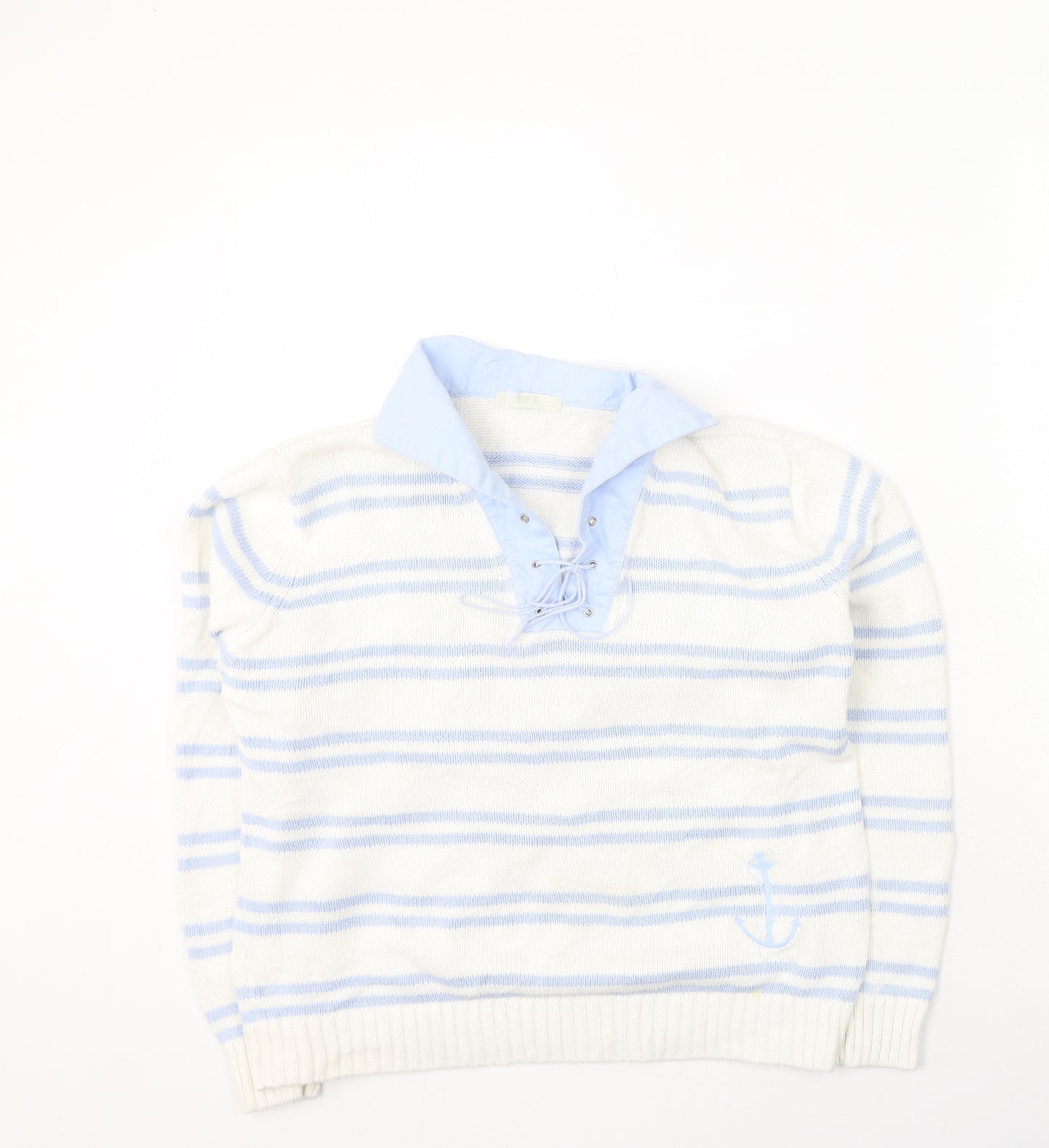 Marks and Spencer Womens Multicoloured Collared Striped Cotton Pullover Jumper Size 14