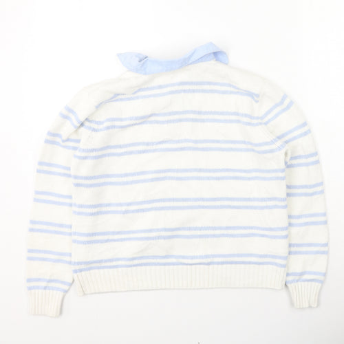 Marks and Spencer Womens Multicoloured Collared Striped Cotton Pullover Jumper Size 14