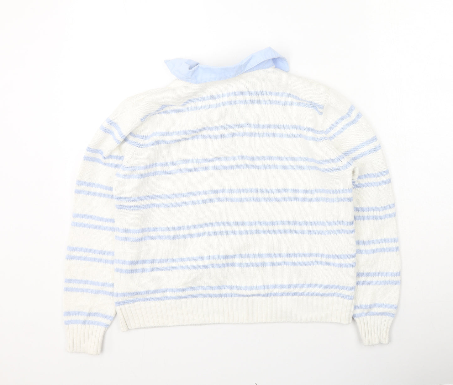 Marks and Spencer Womens Multicoloured Collared Striped Cotton Pullover Jumper Size 14