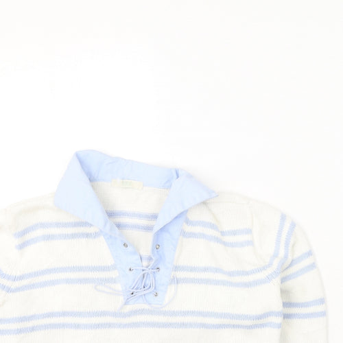 Marks and Spencer Womens Multicoloured Collared Striped Cotton Pullover Jumper Size 14