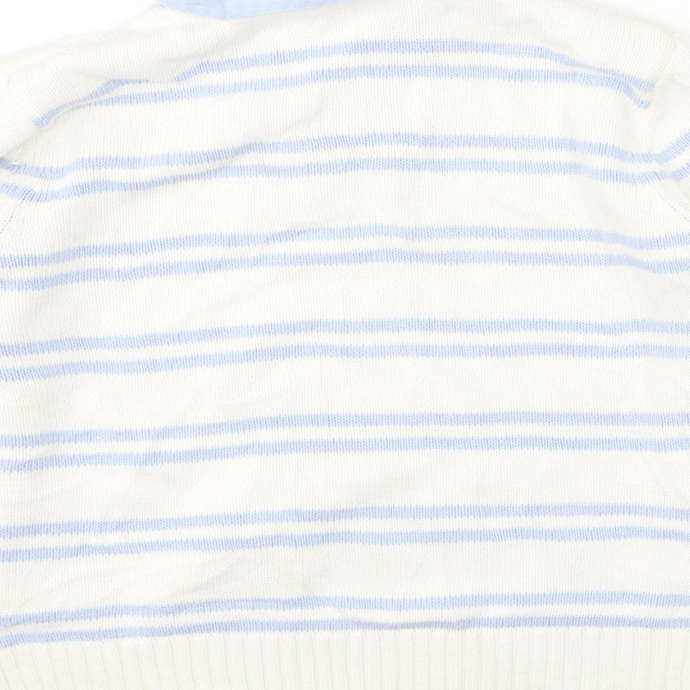 Marks and Spencer Womens Multicoloured Collared Striped Cotton Pullover Jumper Size 14