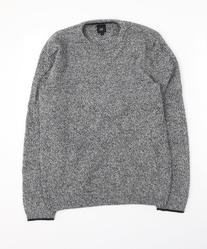 River Island  Mens Grey Round Neck  Acrylic Pullover Jumper Size S