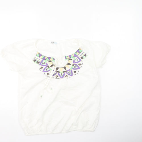BHS Womens Multicoloured  Cotton Basic Blouse Size 10 Round Neck