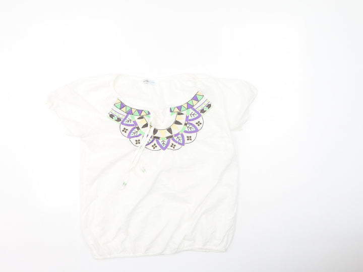BHS Womens Multicoloured  Cotton Basic Blouse Size 10 Round Neck