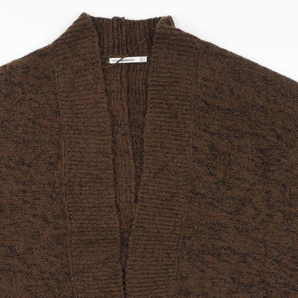 Zara Womens Brown V-Neck  Acrylic Cardigan Jumper Size S
