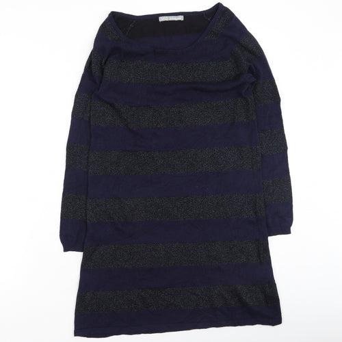 Marks and Spencer Womens Blue Round Neck Striped Viscose Pullover Jumper Size 12