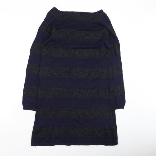 Marks and Spencer Womens Blue Round Neck Striped Viscose Pullover Jumper Size 12