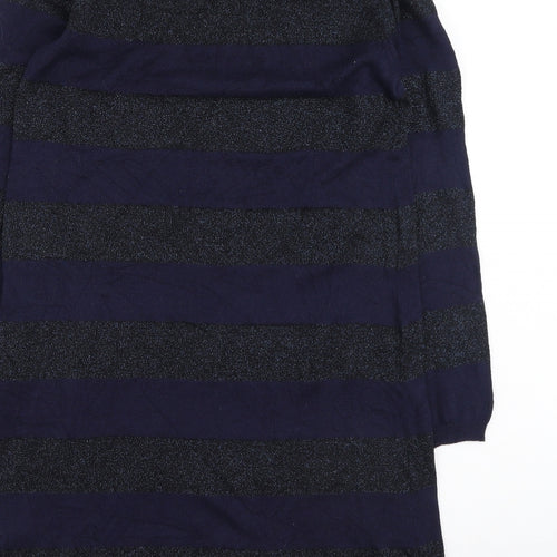 Marks and Spencer Womens Blue Round Neck Striped Viscose Pullover Jumper Size 12