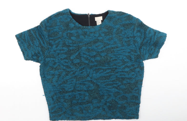 H&M Womens Green  Wool Basic T-Shirt Size 4 Round Neck