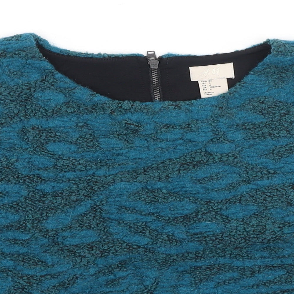 H&M Womens Green  Wool Basic T-Shirt Size 4 Round Neck