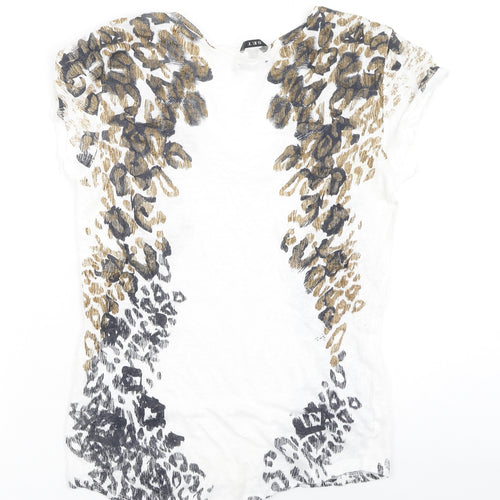 SET Womens Multicoloured Animal Print Linen Basic Blouse Size 8 Round Neck