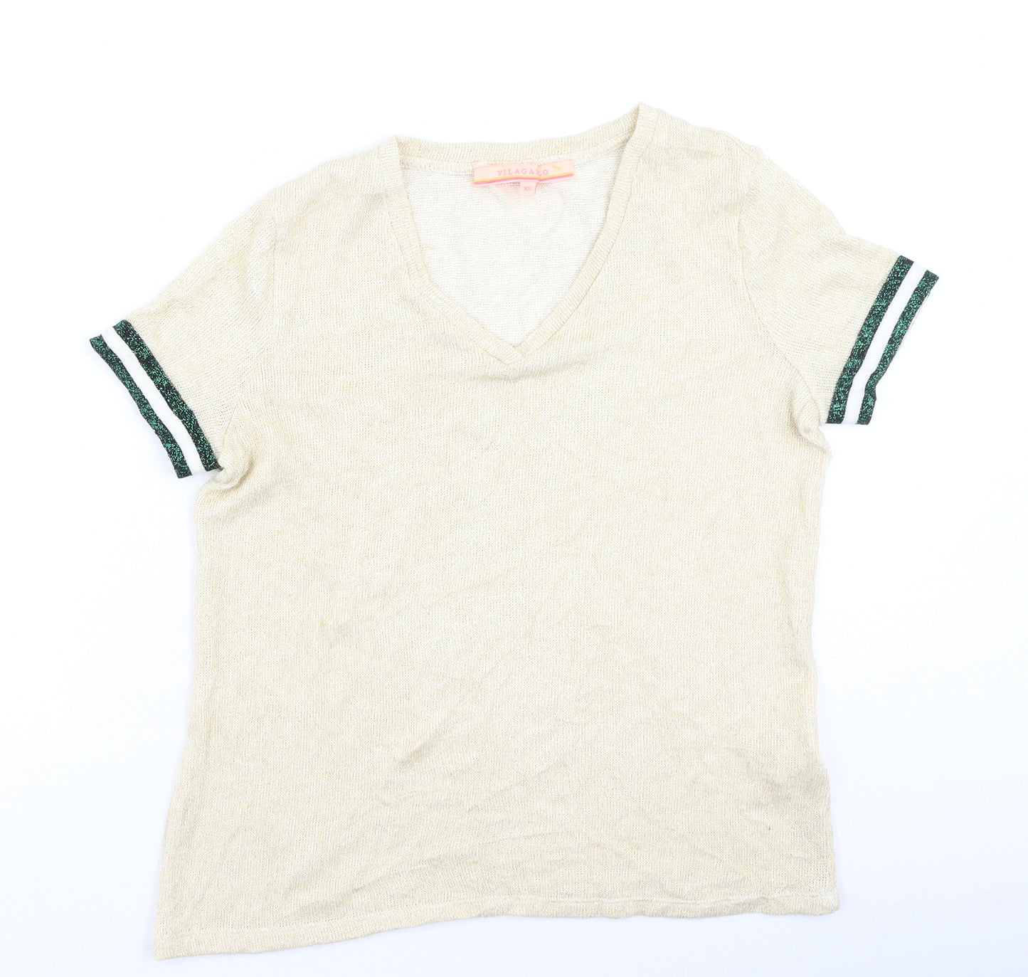 vilagalo Womens Gold  Viscose Basic T-Shirt Size XS V-Neck