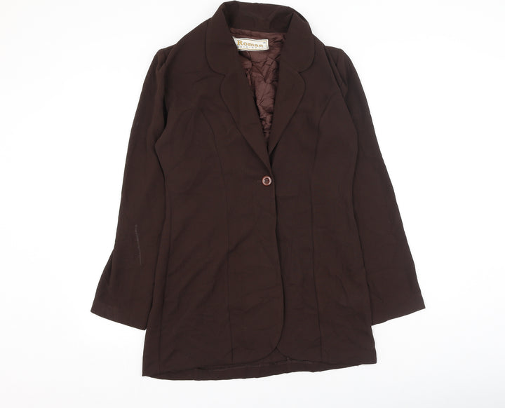 Roman Womens Brown Polyester Basic Blouse Size 10 V-Neck
