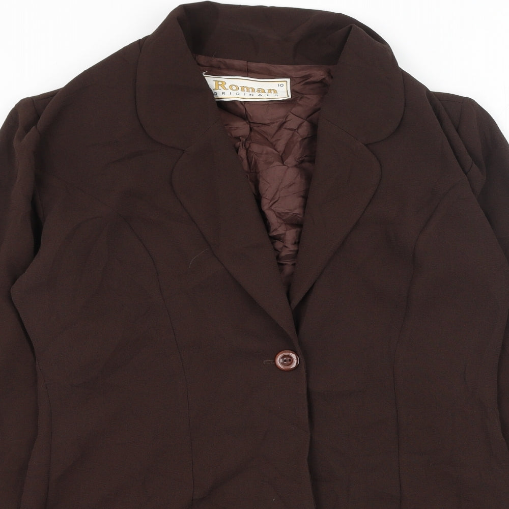 Roman  Womens Brown  Polyester Basic Blouse Size 10 V-Neck