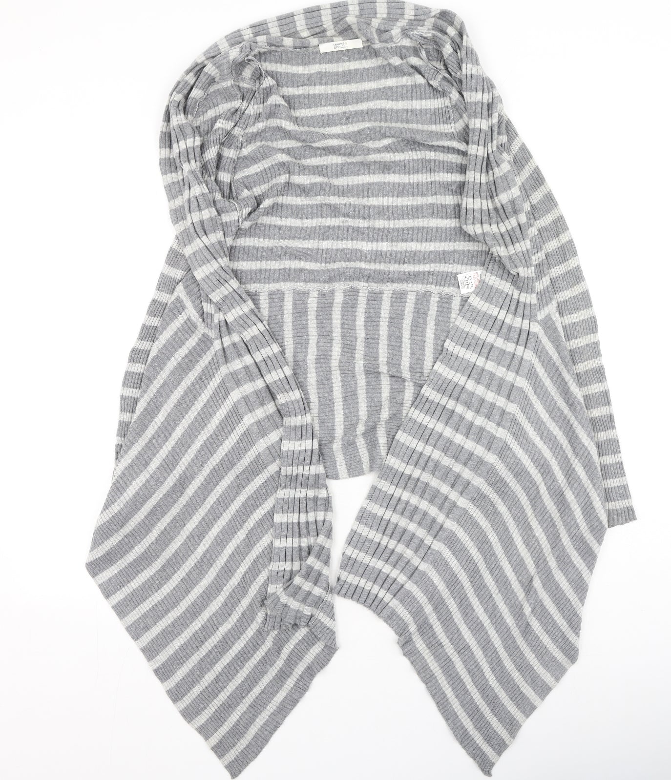 Marks and Spencer Womens Grey Round Neck Striped Polyamide Cardigan Jumper Size 10