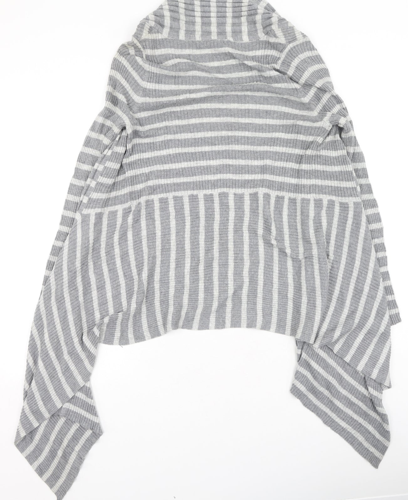 Marks and Spencer Womens Grey Round Neck Striped Polyamide Cardigan Jumper Size 10