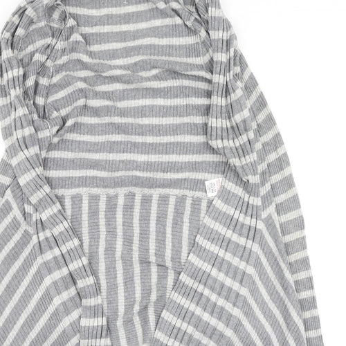 Marks and Spencer Womens Grey Round Neck Striped Polyamide Cardigan Jumper Size 10