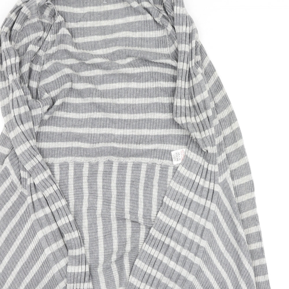 Marks and Spencer Womens Grey Round Neck Striped Polyamide Cardigan Jumper Size 10