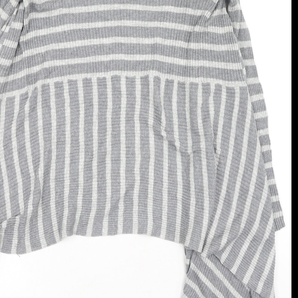 Marks and Spencer Womens Grey Round Neck Striped Polyamide Cardigan Jumper Size 10