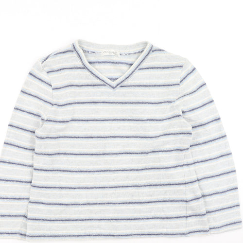 David Nieper Mens Blue V-Neck Striped Cotton Pullover Jumper Size S
