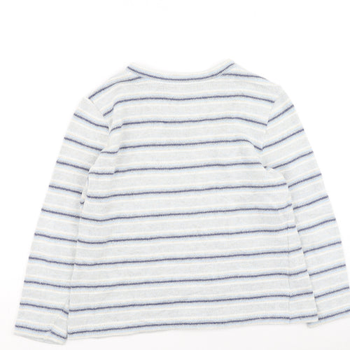 David Nieper Mens Blue V-Neck Striped Cotton Pullover Jumper Size S