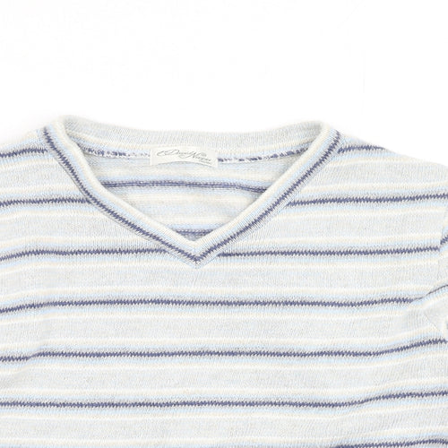 David Nieper Mens Blue V-Neck Striped Cotton Pullover Jumper Size S