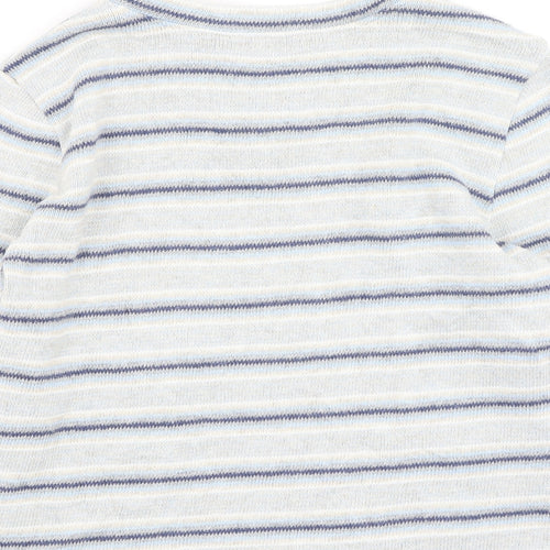 David Nieper Mens Blue V-Neck Striped Cotton Pullover Jumper Size S