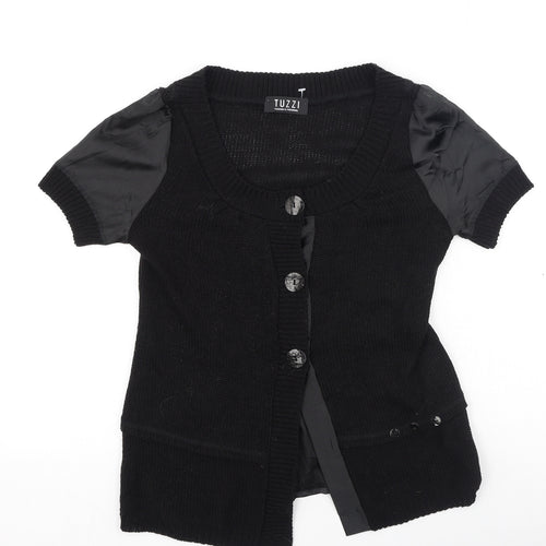 TUZZI Womens Black Round Neck  Cotton Cardigan Jumper Size 10