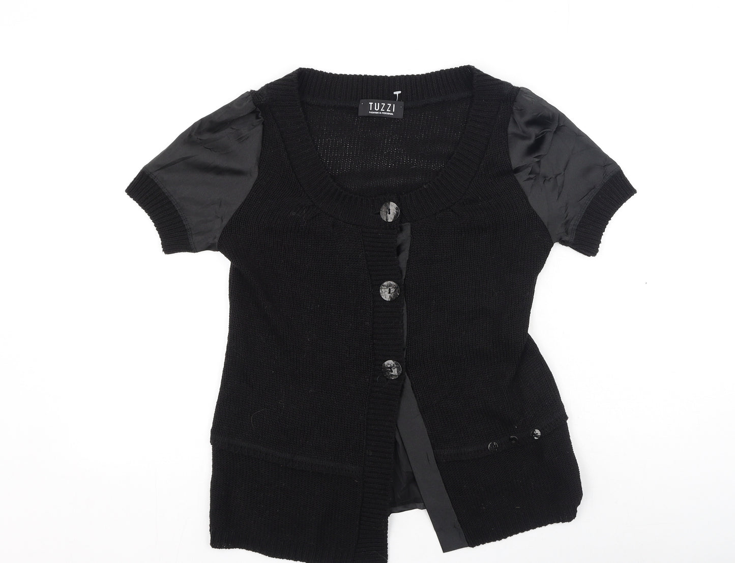 TUZZI Womens Black Round Neck  Cotton Cardigan Jumper Size 10