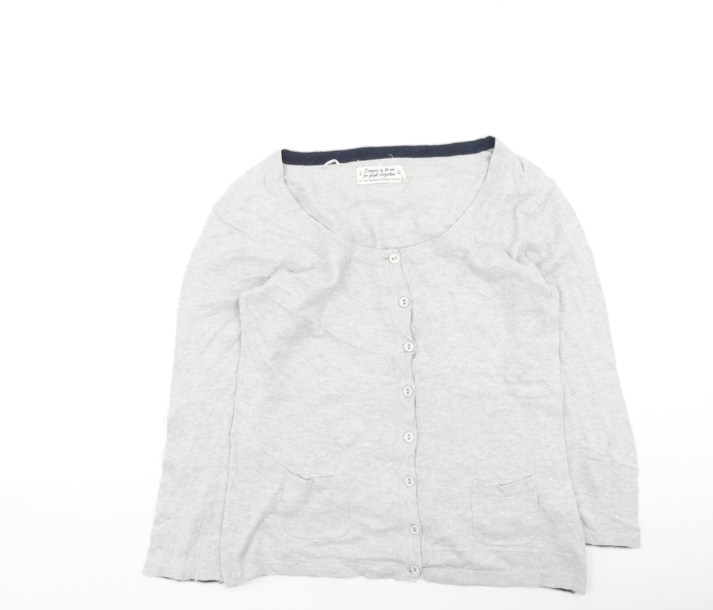 Preworn Womens Grey Round Neck  Cotton Cardigan Jumper Size 8
