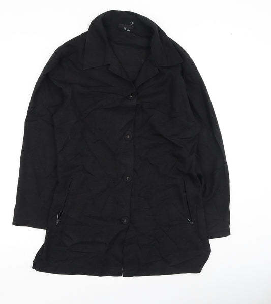 Front view of Kaffe women’s black polyester basic button-up, size S, collared