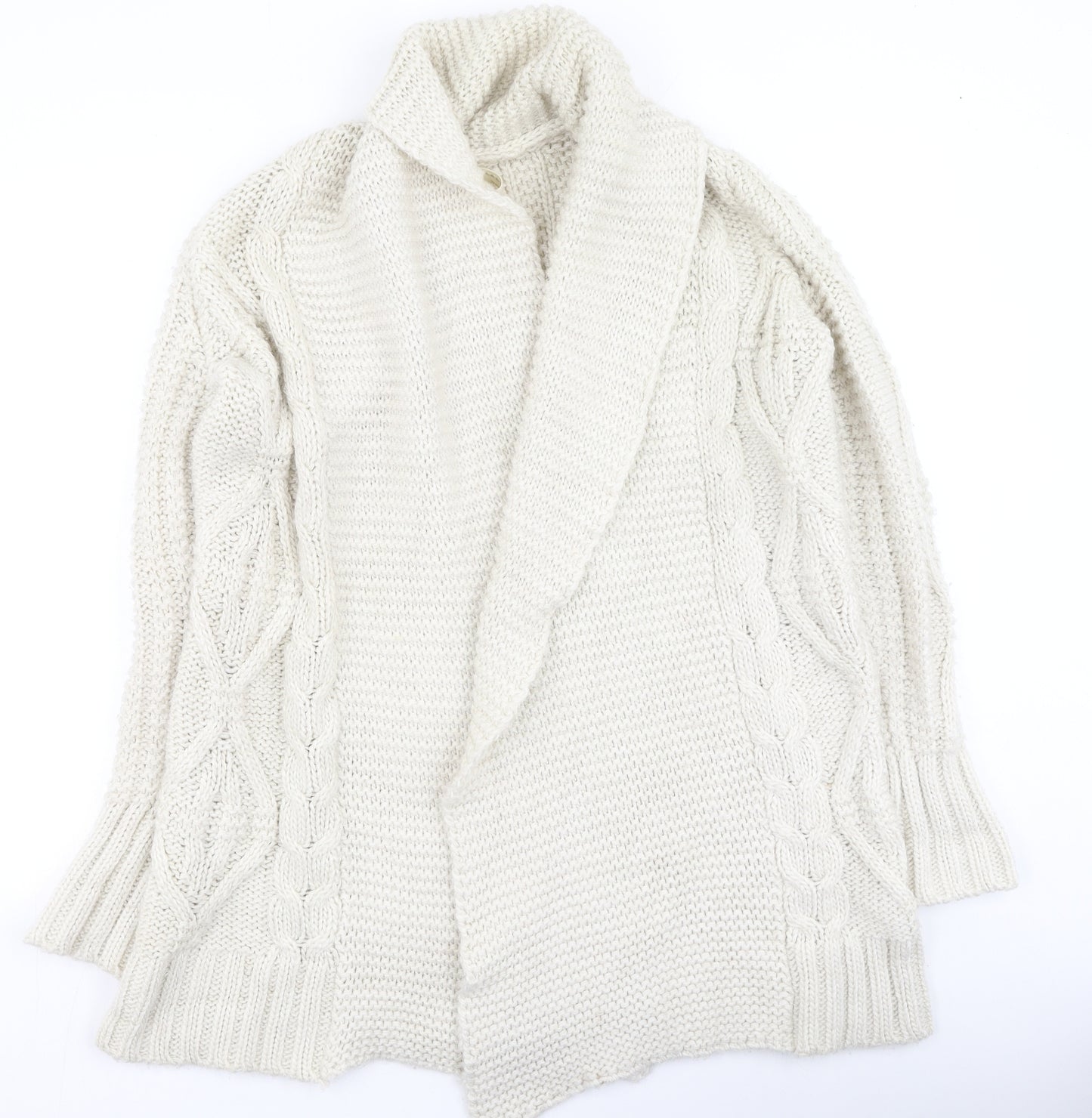 Zara Womens Beige V-Neck  Acrylic Cardigan Jumper Size S