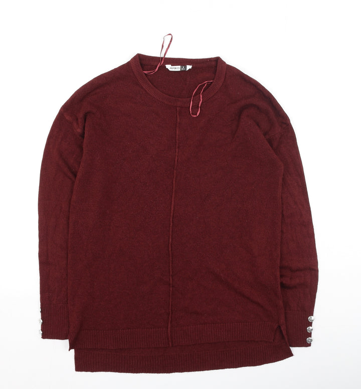 Pep & Co Womens Red Round Neck  Acrylic Pullover Jumper Size 8
