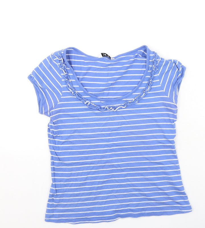 BHS Womens Blue Striped Cotton Basic T-Shirt Size 8 Round Neck