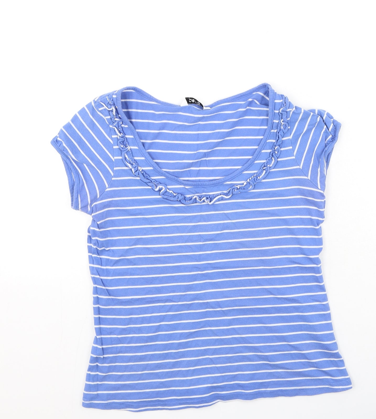 BHS Womens Blue Striped Cotton Basic T-Shirt Size 8 Round Neck